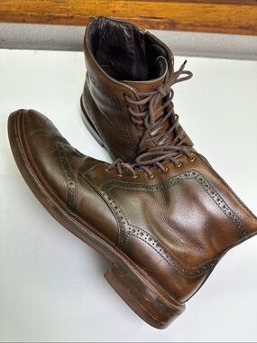 Flag Ltd. Paisley Leather Brogue Boots, Lace Up & Side Zipper, Men's Size 9.5